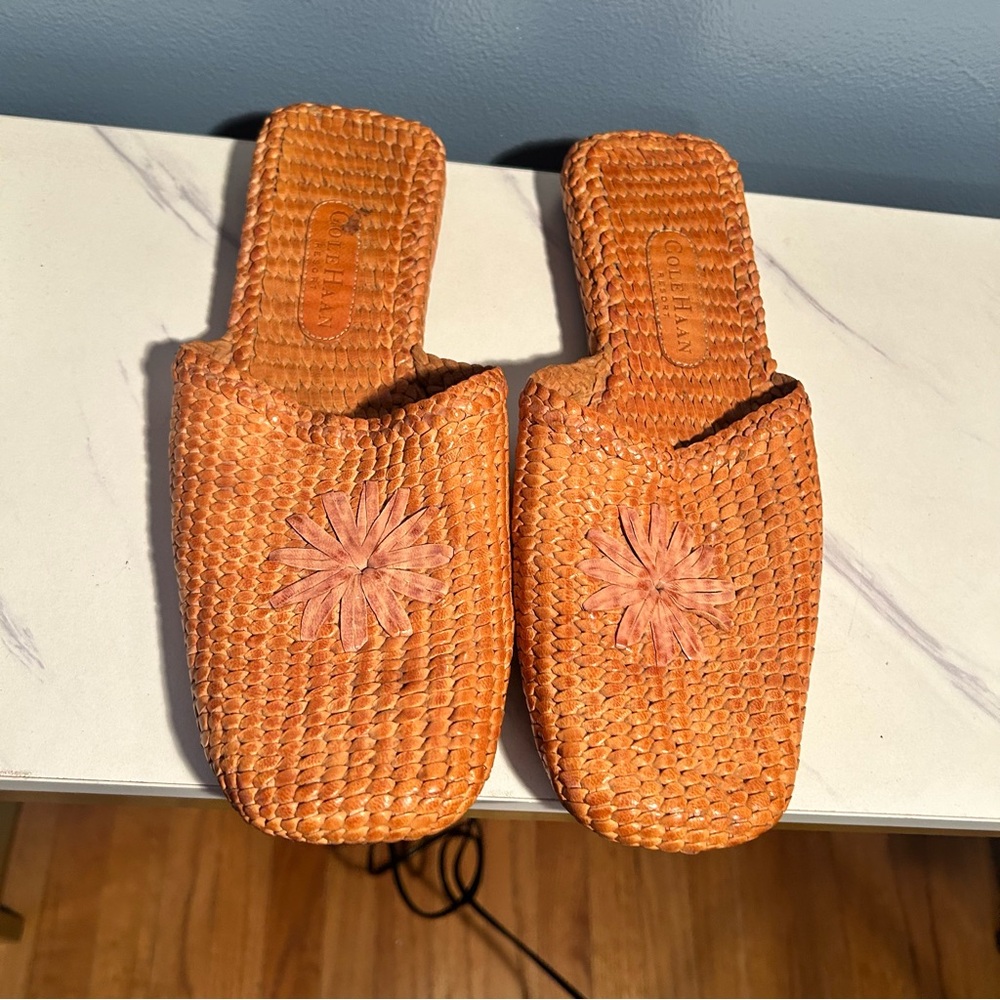 Cole Haan Orange Woven Leather Slip-On Mules